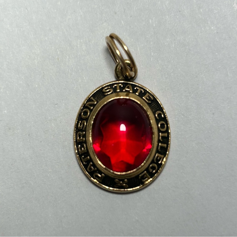 Paterson State College, Wayne NJ Pendant University Gold Tone w/ Red Faux Stone